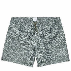 Sunspel Swim Shorts Green Painted Spot Print mens shorts outlet store