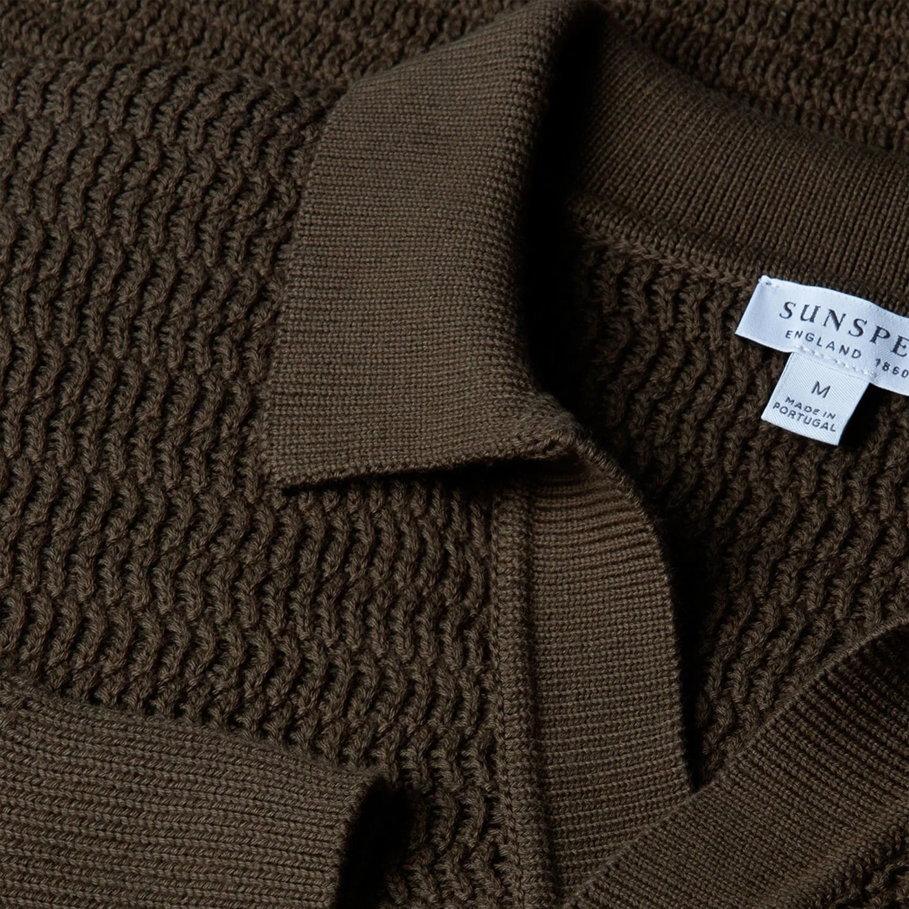 Sunspel Textured Cotton L/S Polo Knitwear Khaki