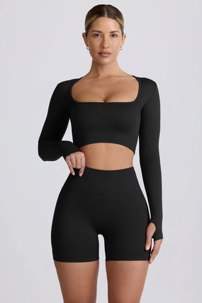 Super Sculpt Seamless Long-Sleeve Crop Top in Black Tops - basic tees cheap