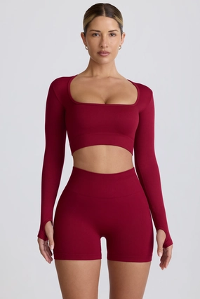 Super Sculpt Seamless Long-Sleeve Crop Top in Burgundy Tops - basic tees cheap