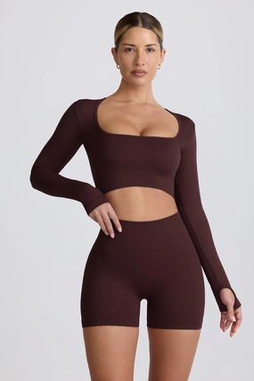 Super Sculpt Seamless Long-Sleeve Crop Top in Chocolate Tops - basic tees cheap