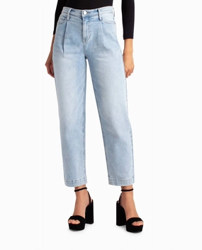 Sutton Place High Rise Pleated Taper Jean In Light Blue womens peg pants deal