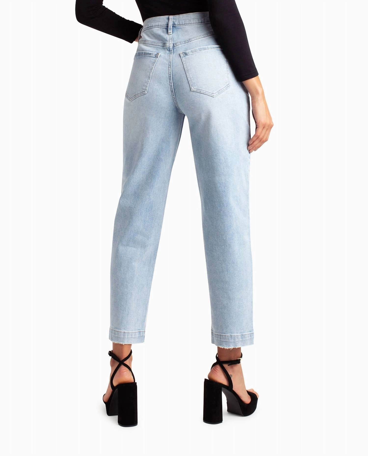 Sutton Place High Rise Pleated Taper Jean In Light Blue