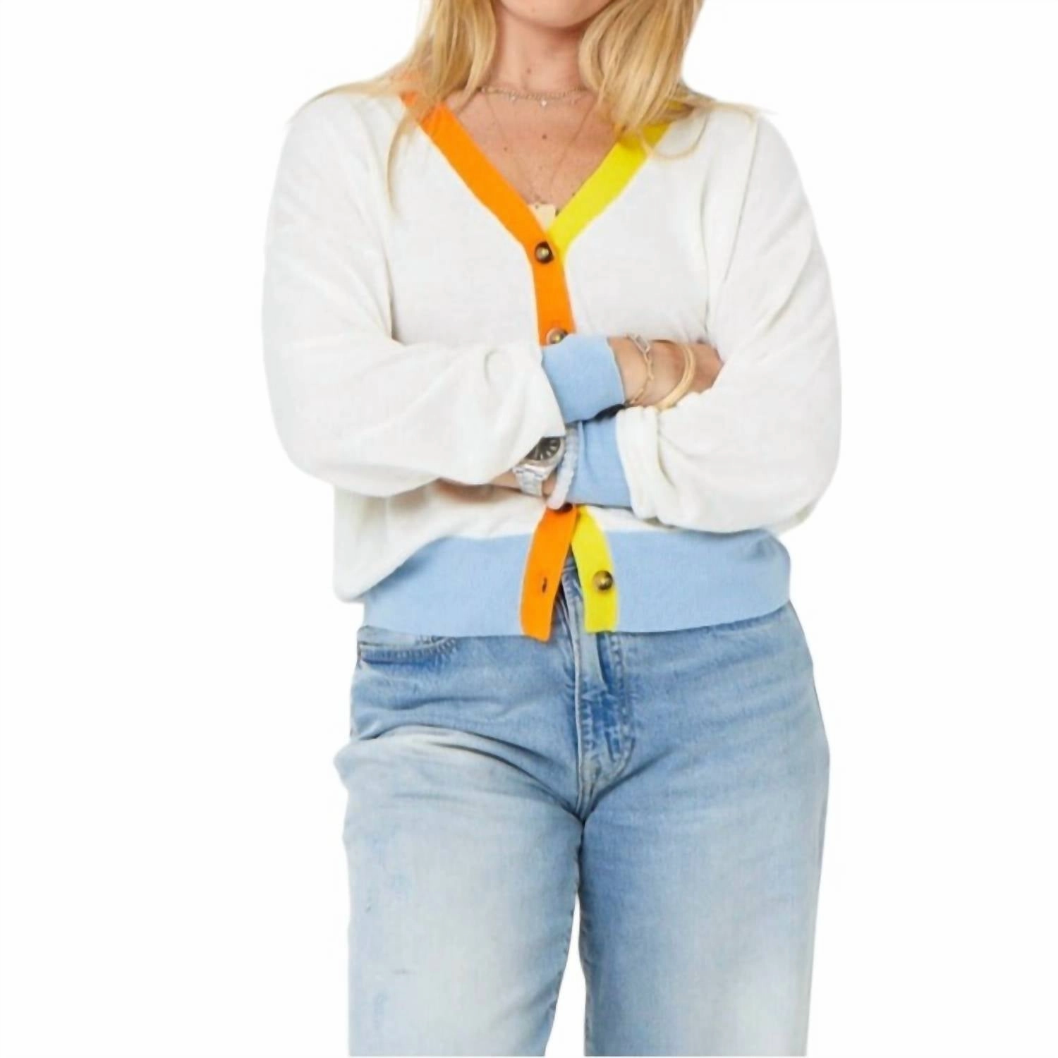 Suzanne Contrast Cardigan In White