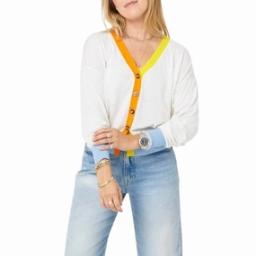 Suzanne Contrast Cardigan In White Tops Womens - high-neck blouses