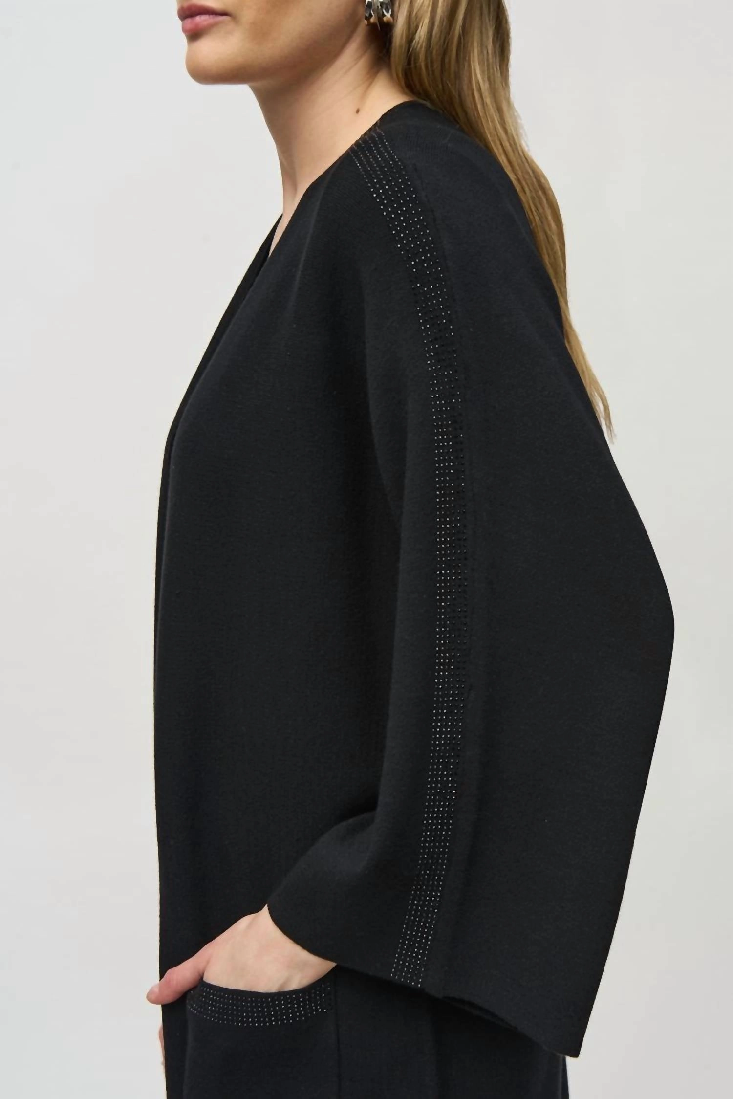 Sweater Knit Kimono Cover Up In Black