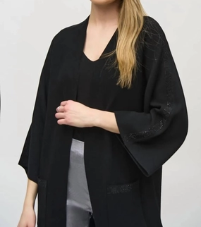 Sweater Knit Kimono Cover Up In Black Tops Womens - sheer tops clearance
