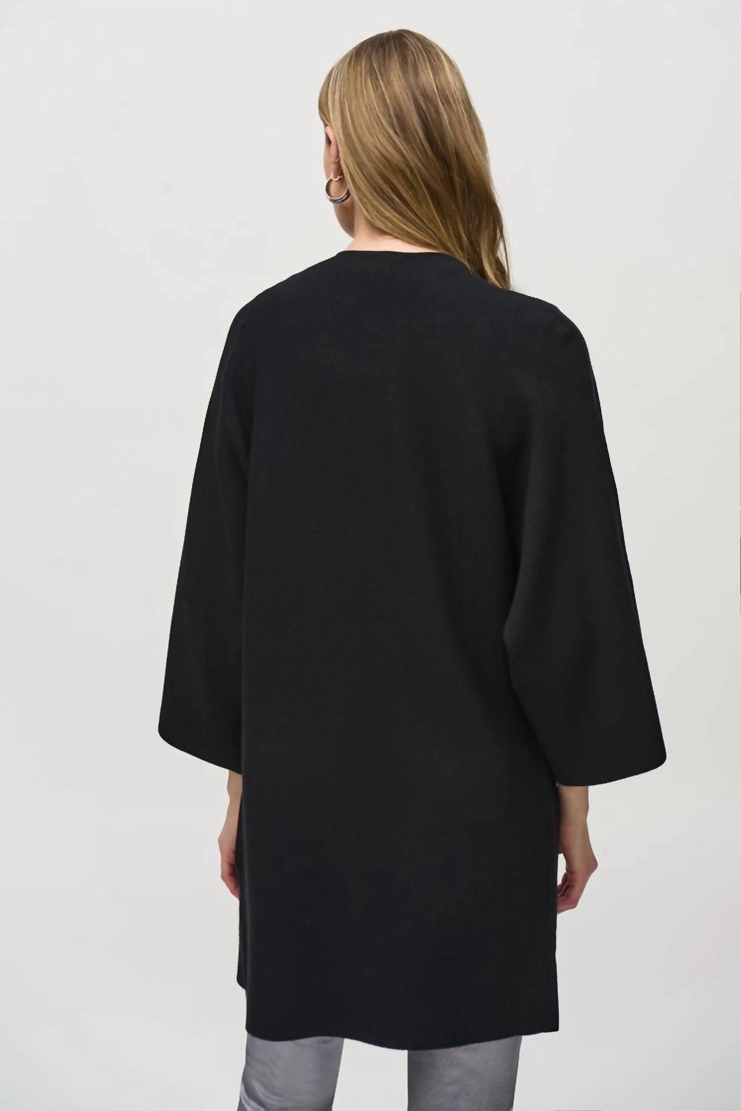 Sweater Knit Kimono Cover Up In Black