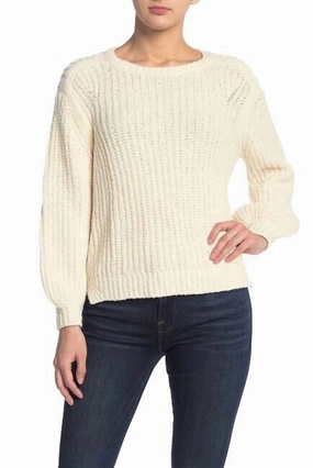 Swing Crew Neck Cotton Chunky Knit Sweater In Off White Tops Womens - high-neck blouses