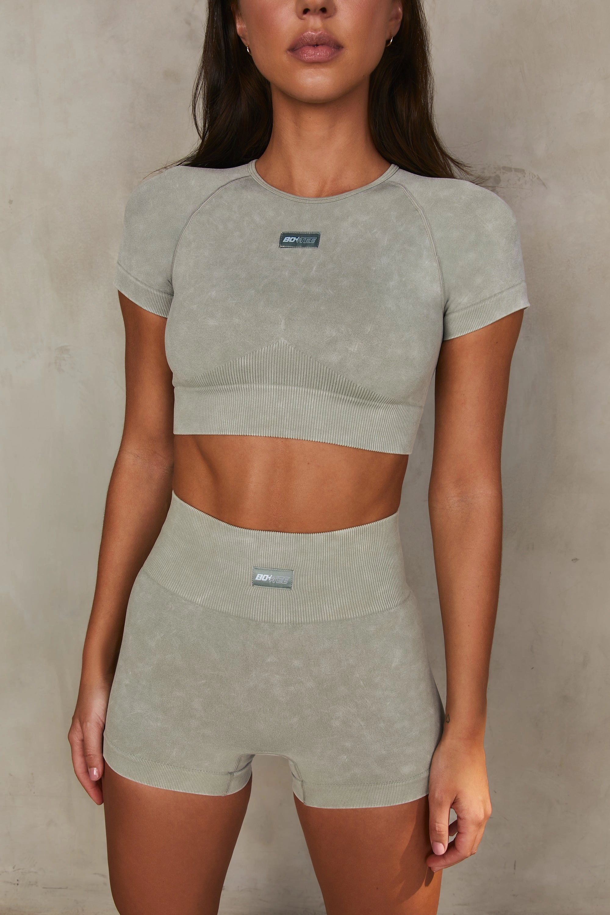 Systematic Seamless Acid Wash Crop Top in Sage Tops - tops on sale