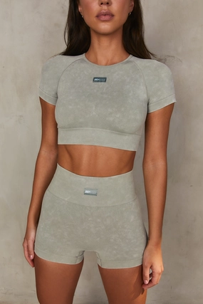 Systematic Seamless Acid Wash Crop Top in Sage Tops - tops on sale