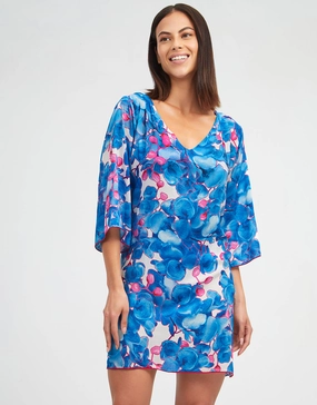 Tahiti Beach Dress - Blue Floral Swim Womens - bikinis clearance