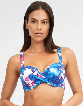 Tahiti Moulded Underwired Bikini Top - Blue Floral Swim Womens - beachwear discount