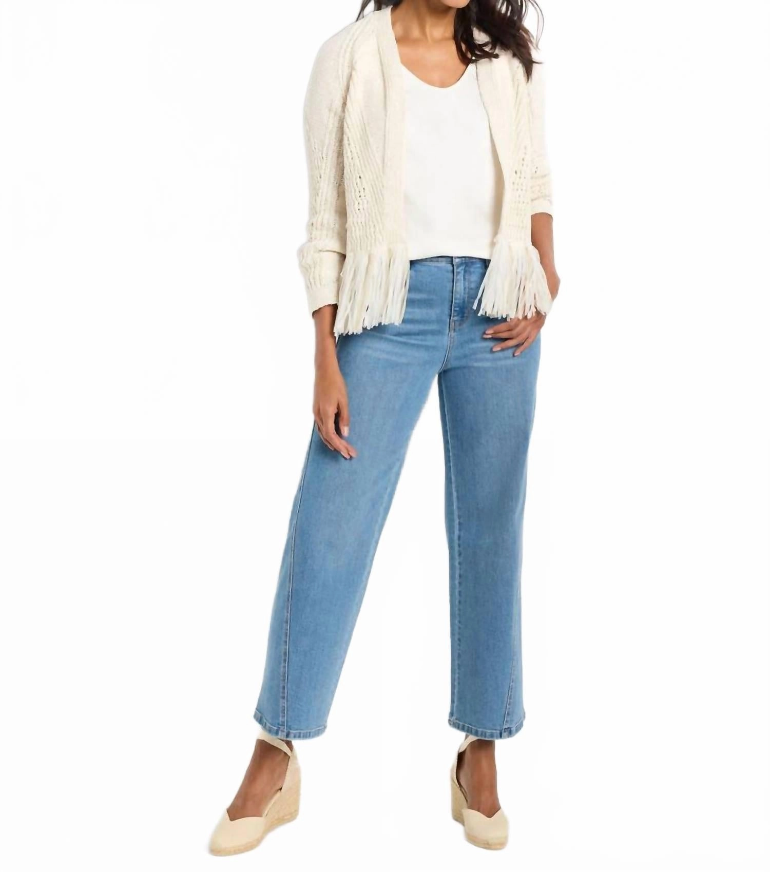 Tape Fringe Cardigan In Canvas