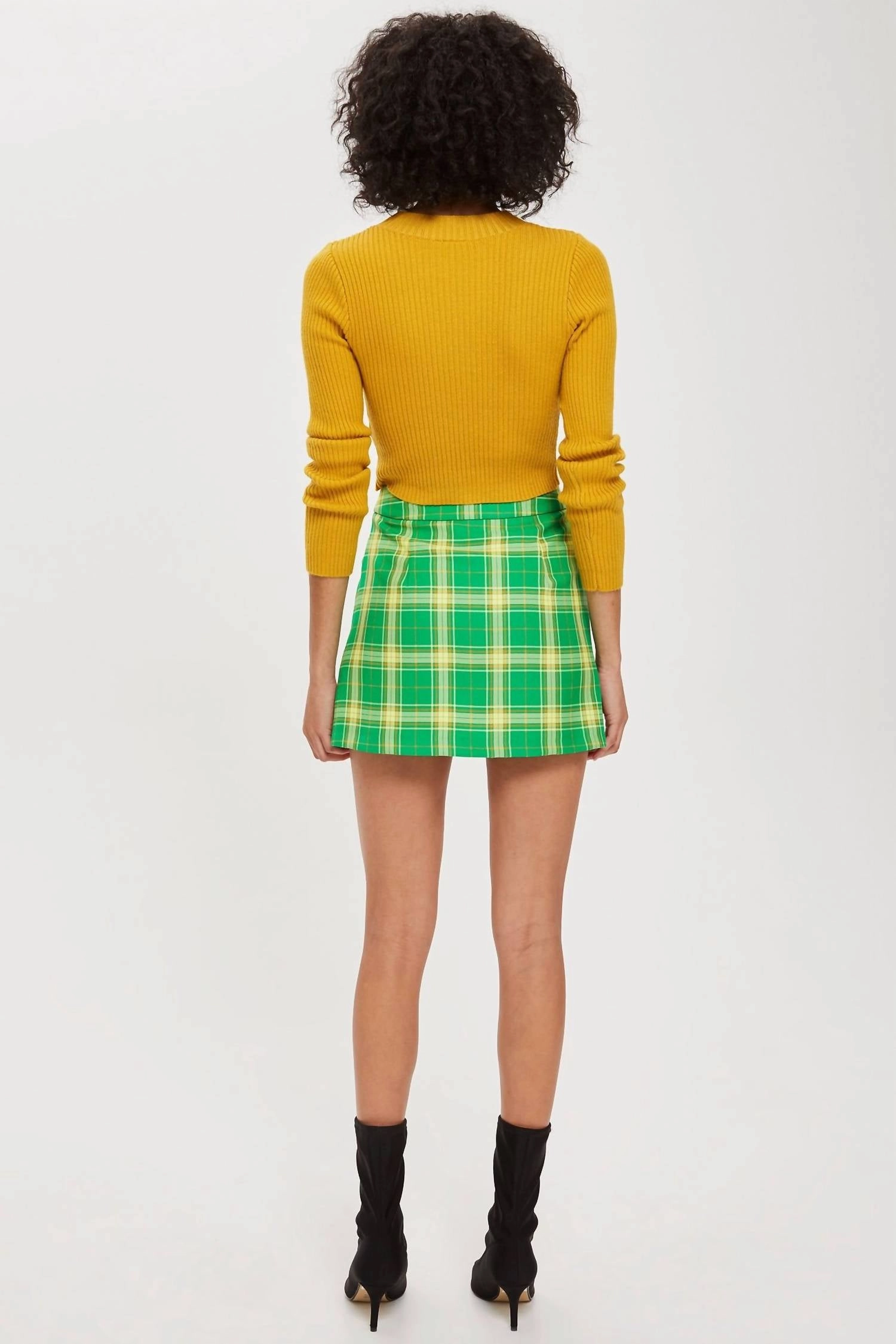 Tartan Pleated Wrap Mini Skirt In Green
