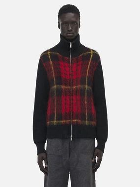 Tartan Zipped Knitted Cardigan Knitwear Mens - men's sweaters sale