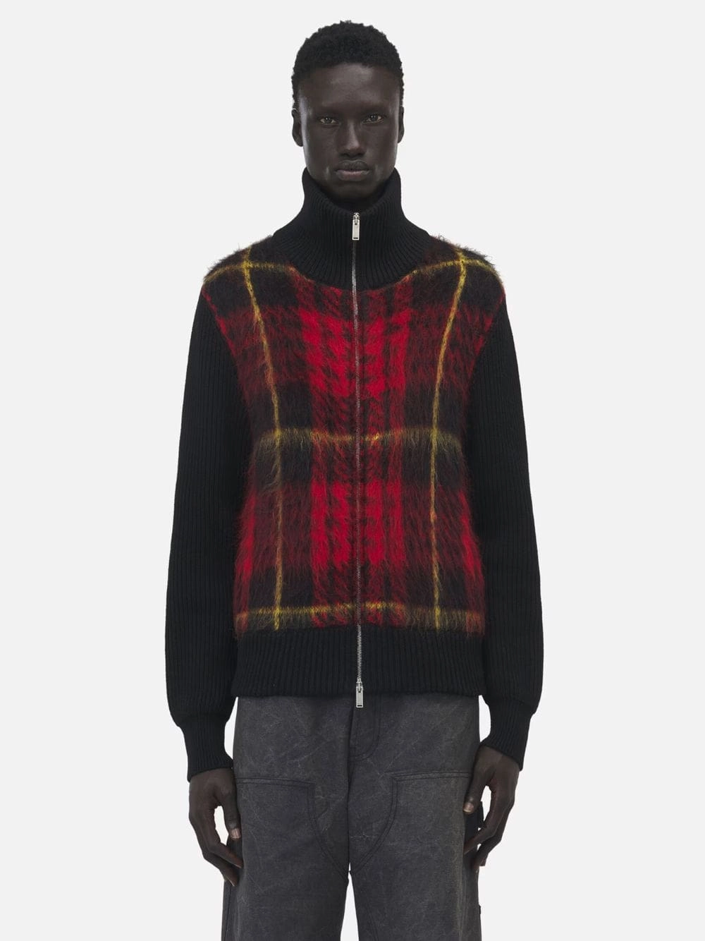 Tartan Zipped Knitted Cardigan Knitwear Mens - men's sweaters sale