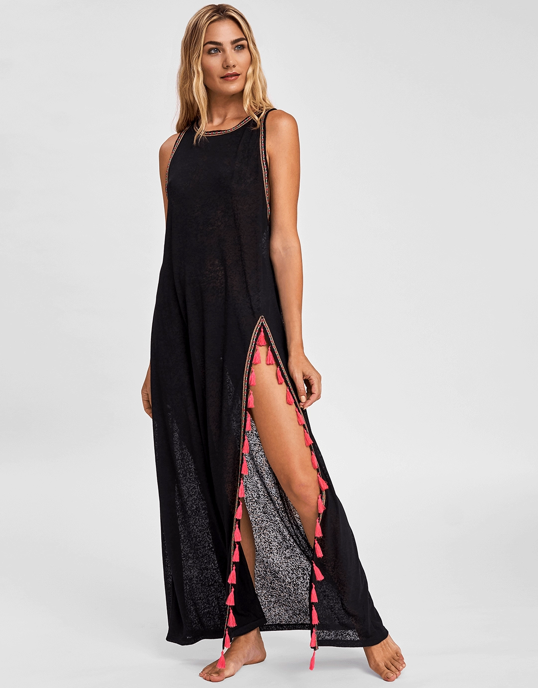 Tassel Slit Dress - Black Swim Womens - swimwear sale