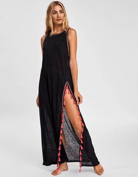 Tassel Slit Dress - Black Swim Womens - swimwear sale