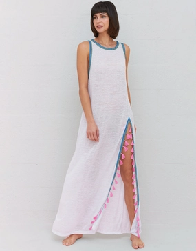 Tassel Slit Dress - White Swim Womens - swimwear sale