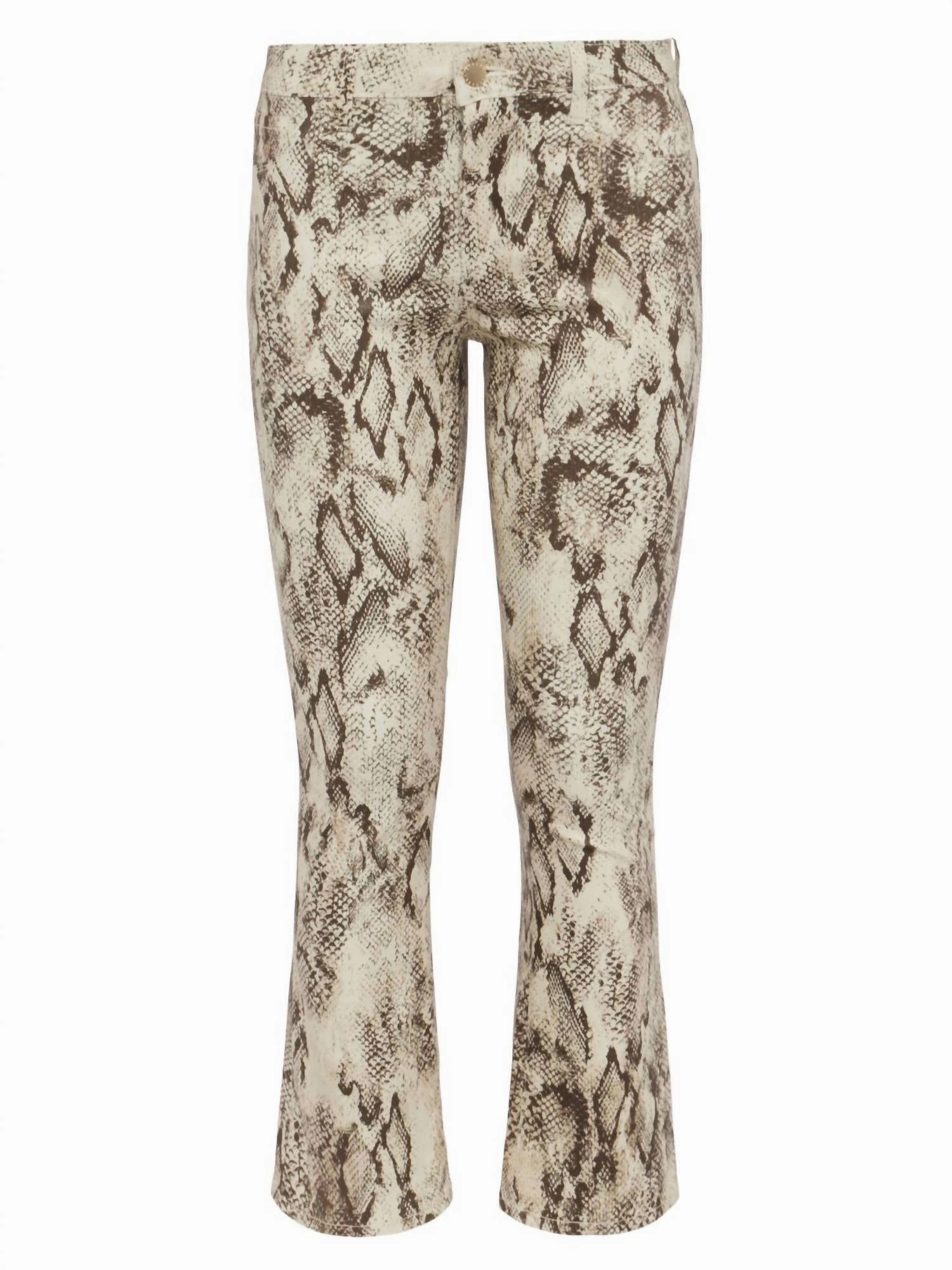 Tati High Rise Crop Micro Boot Jean In Tan Multi Snake Coated