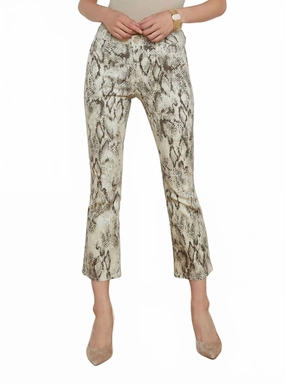 Tati High Rise Crop Micro Boot Jean In Tan Multi Snake Coated womens dress pants clearance