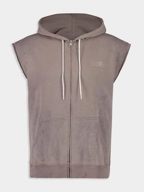 Taupe Sleeveless Hooded Sweat Jacket Tops Mens - thermal tops