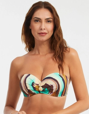 Telma Bandeau Bikini Top - Turquoise and Brown Swim Womens - beachwear discount