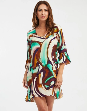 Telma Dress - Turquoise and Brown Swim Womens - bikinis clearance
