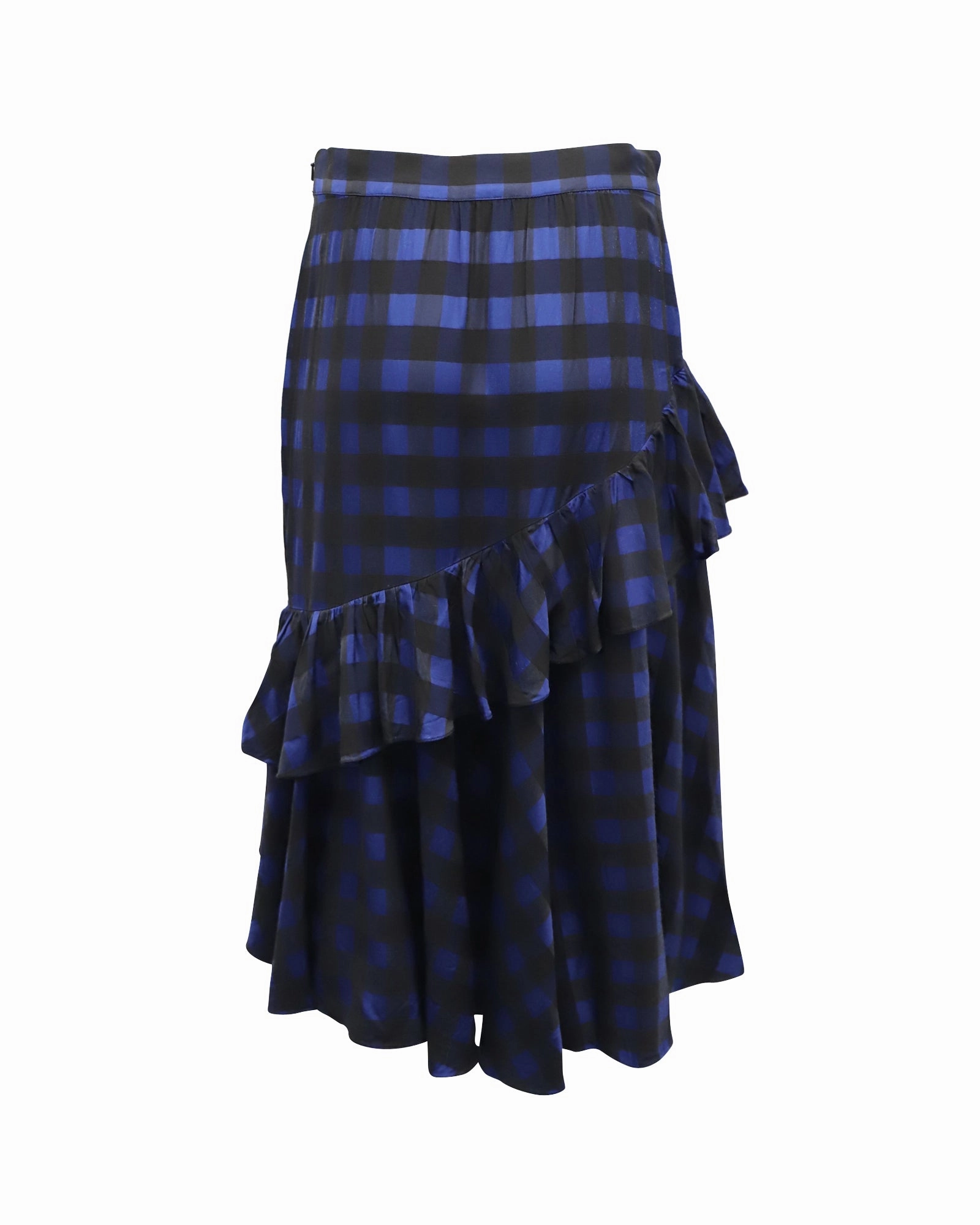 Temperley London Gathered Checked Skirt in Blue Acetate