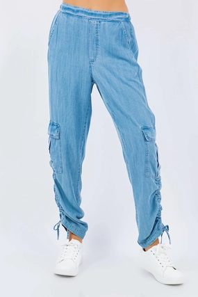 Tencel Denim Cinched Cargo Pant In Light Wash womens culottes clearance