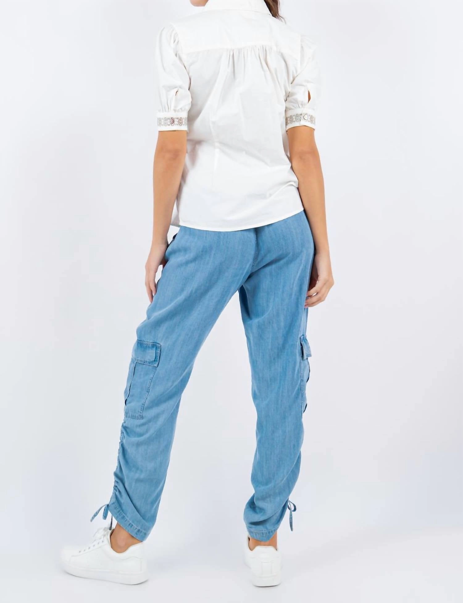 Tencel Denim Cinched Cargo Pant In Light Wash