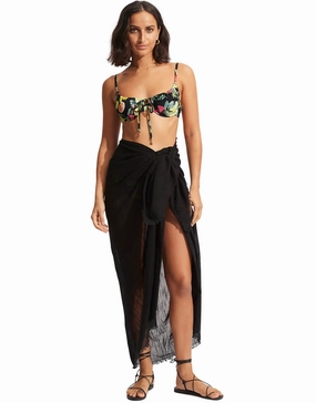 Textured Cotton Beach Wrap - Black Swim Womens - swimwear sale