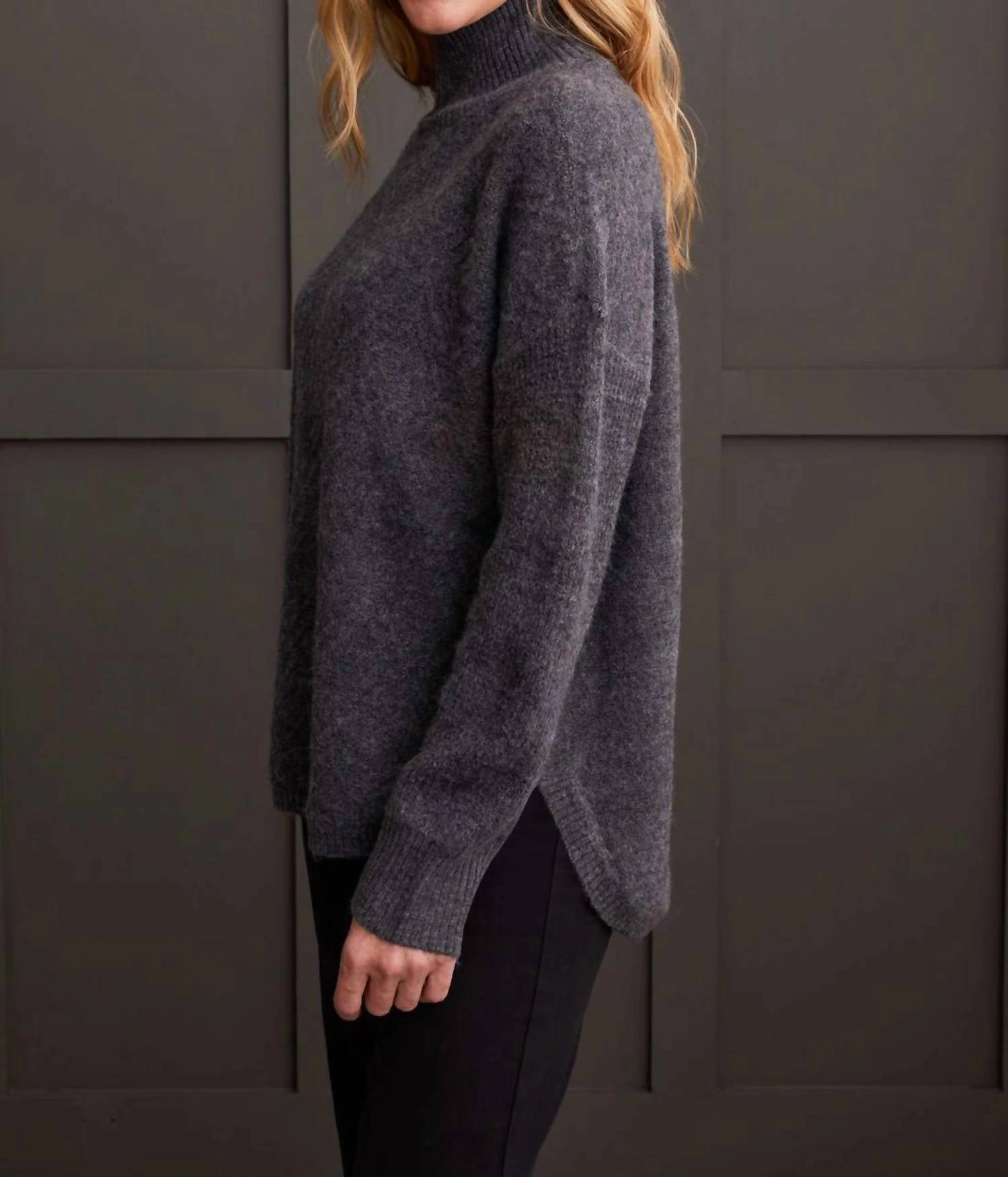 Textured Mock Neck Sweater In Charcoal