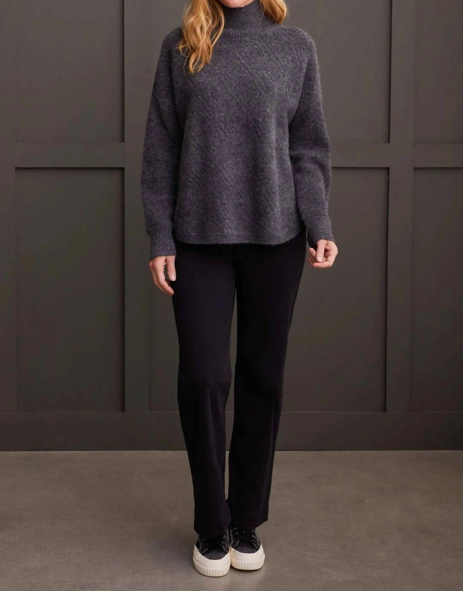 Textured Mock Neck Sweater In Charcoal Tops Womens - camisoles best price