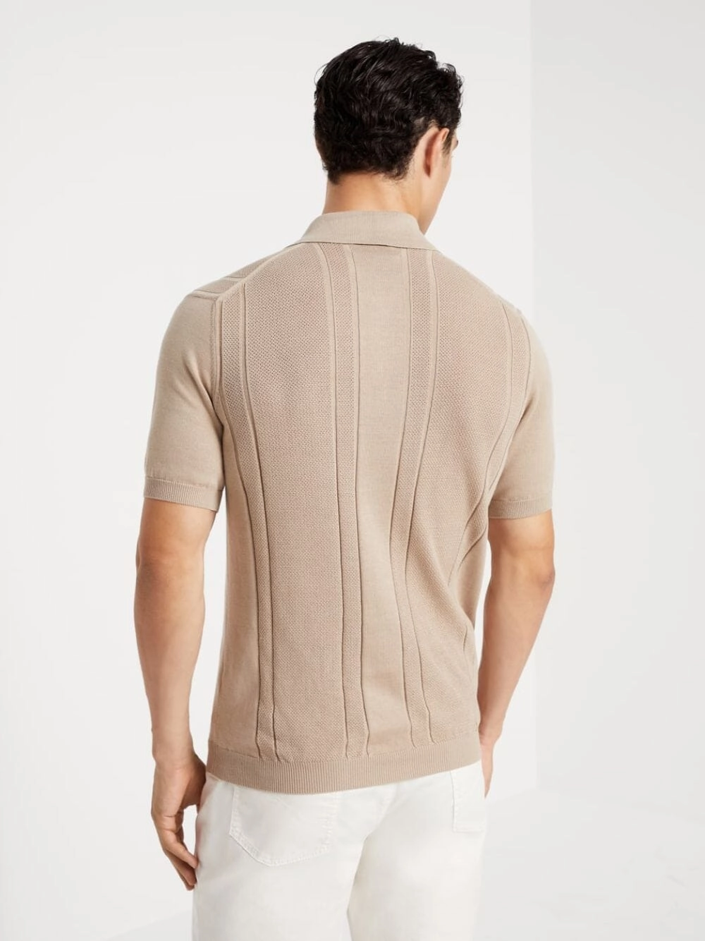 Textured Rib Knit Cotton Polo
