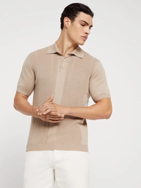 Textured Rib Knit Cotton Polo Tops Mens - men's t-shirts outlet