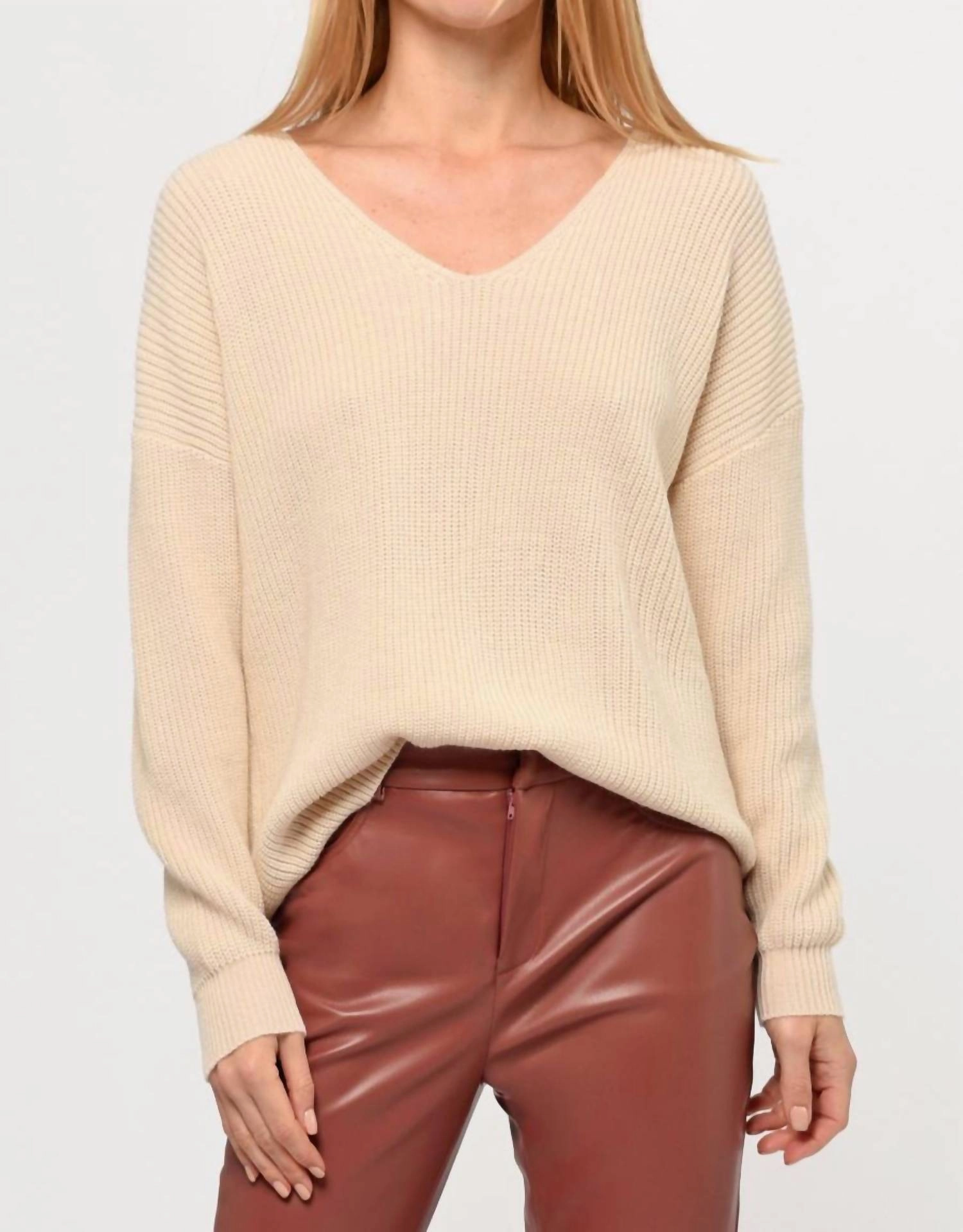 Thali V Neck Sweater In Cream