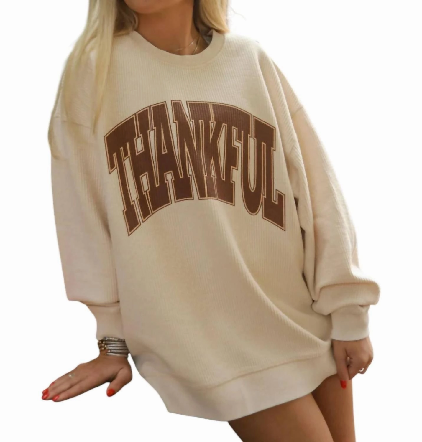 Thankful Corded Sweater In Cream Tops Womens - high-neck blouses