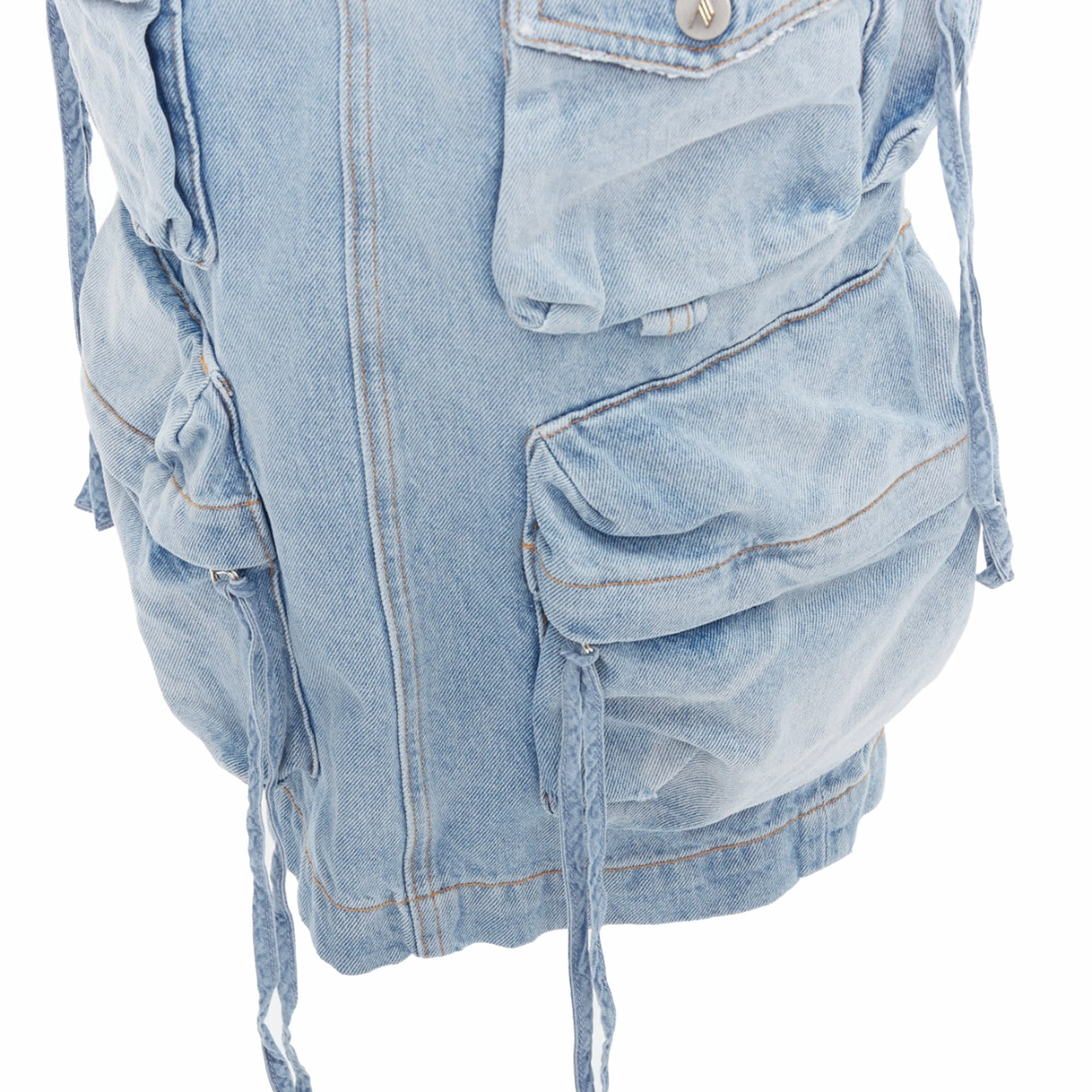 The Attico denim multi pocket cargo midi skirt