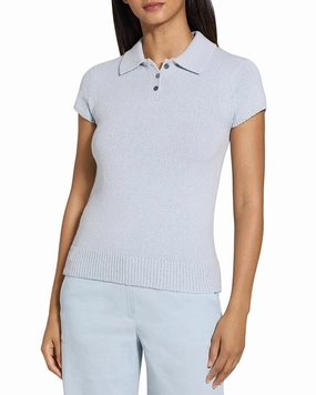 Theory Cap Sleeve Wool-Blend Polo Top Tops Womens - halter tops sale