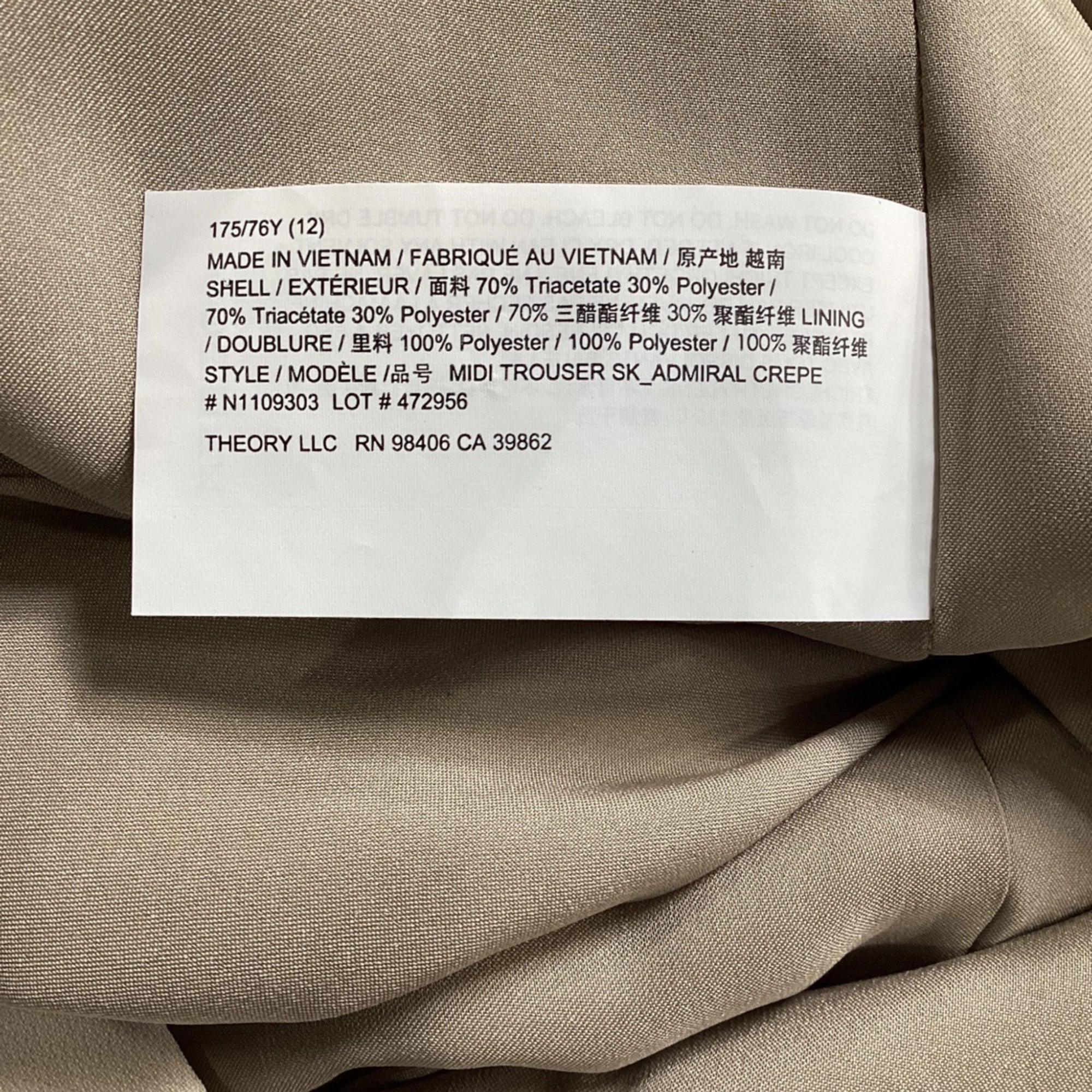 Theory Front Slit Midi Skirt in Cream Triacetate