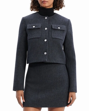Theory Tweed Wool-Blend Cardigan Jacket Tops Womens - puff-sleeve tops