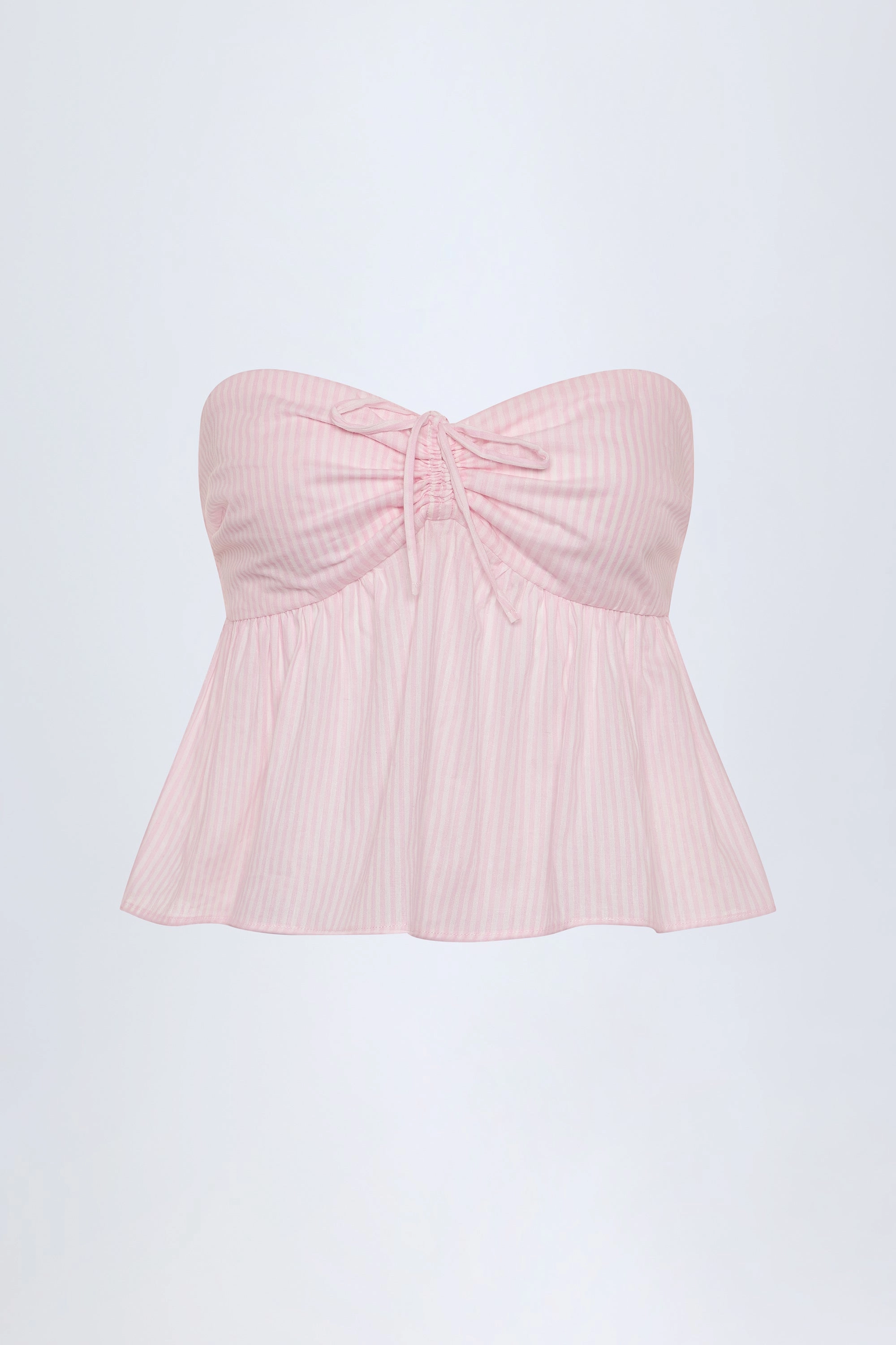 Tie-Front Strapless Cotton-Poplin Crop Top in Pink & White Stripe