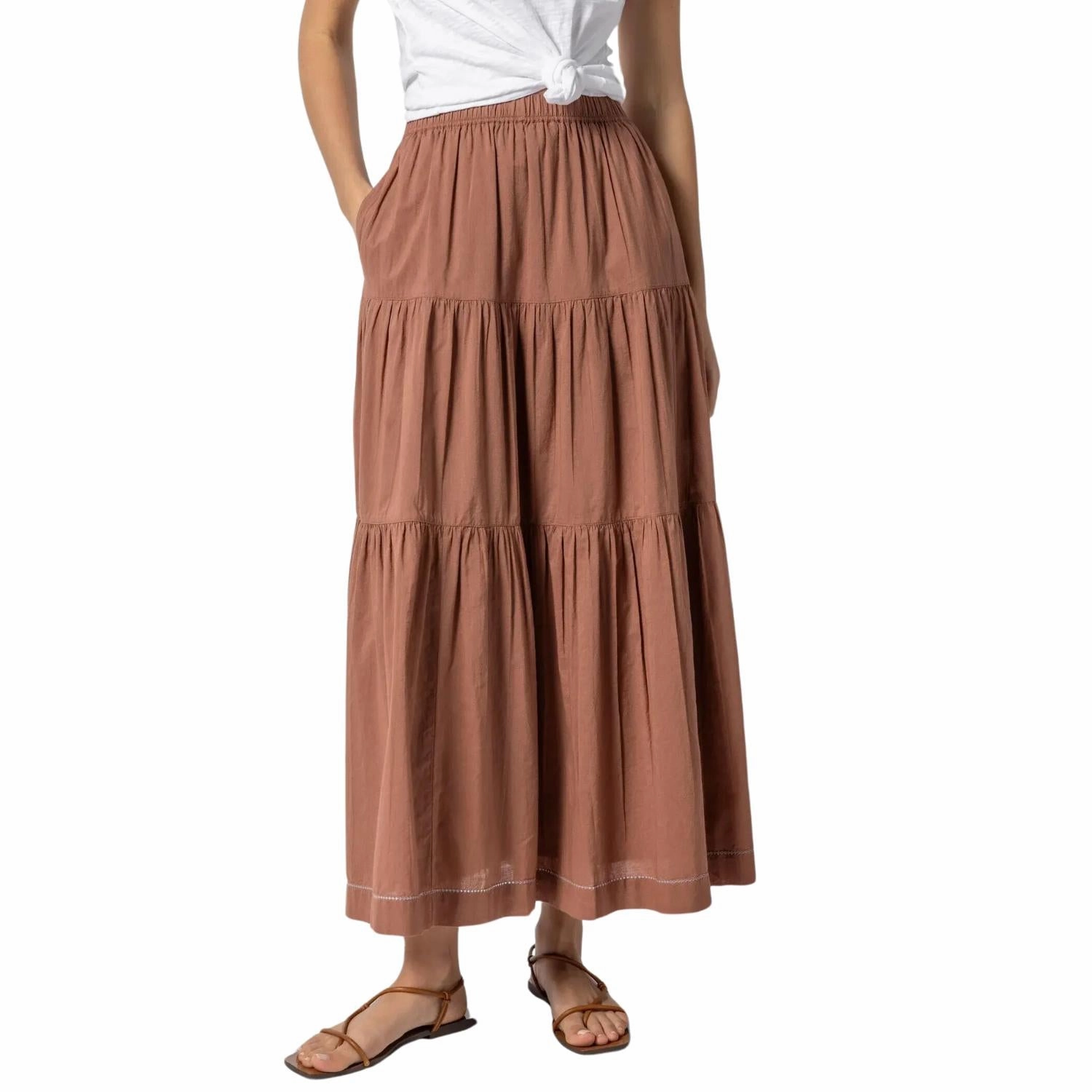 Tiered Maxi Skirt In Burnt Sienna