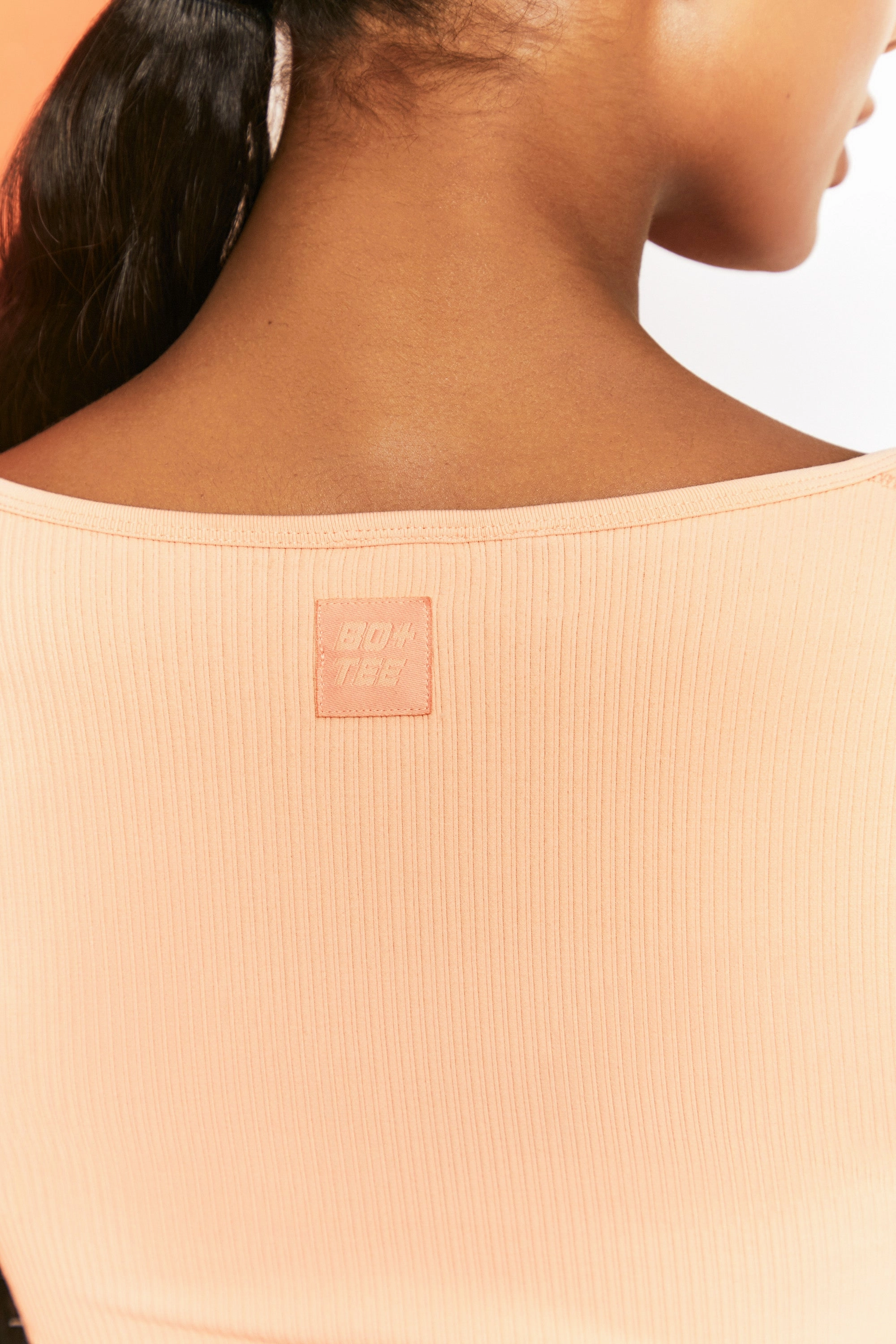 Time Check Ribbed Long Sleeve Crop Top in Peach