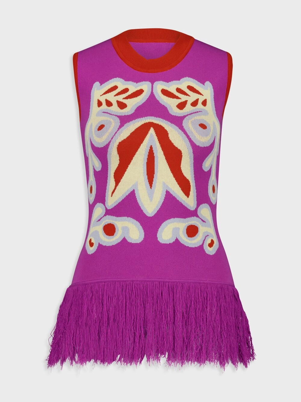 Tina Bellflower Jacquard Tank Top with Fringes