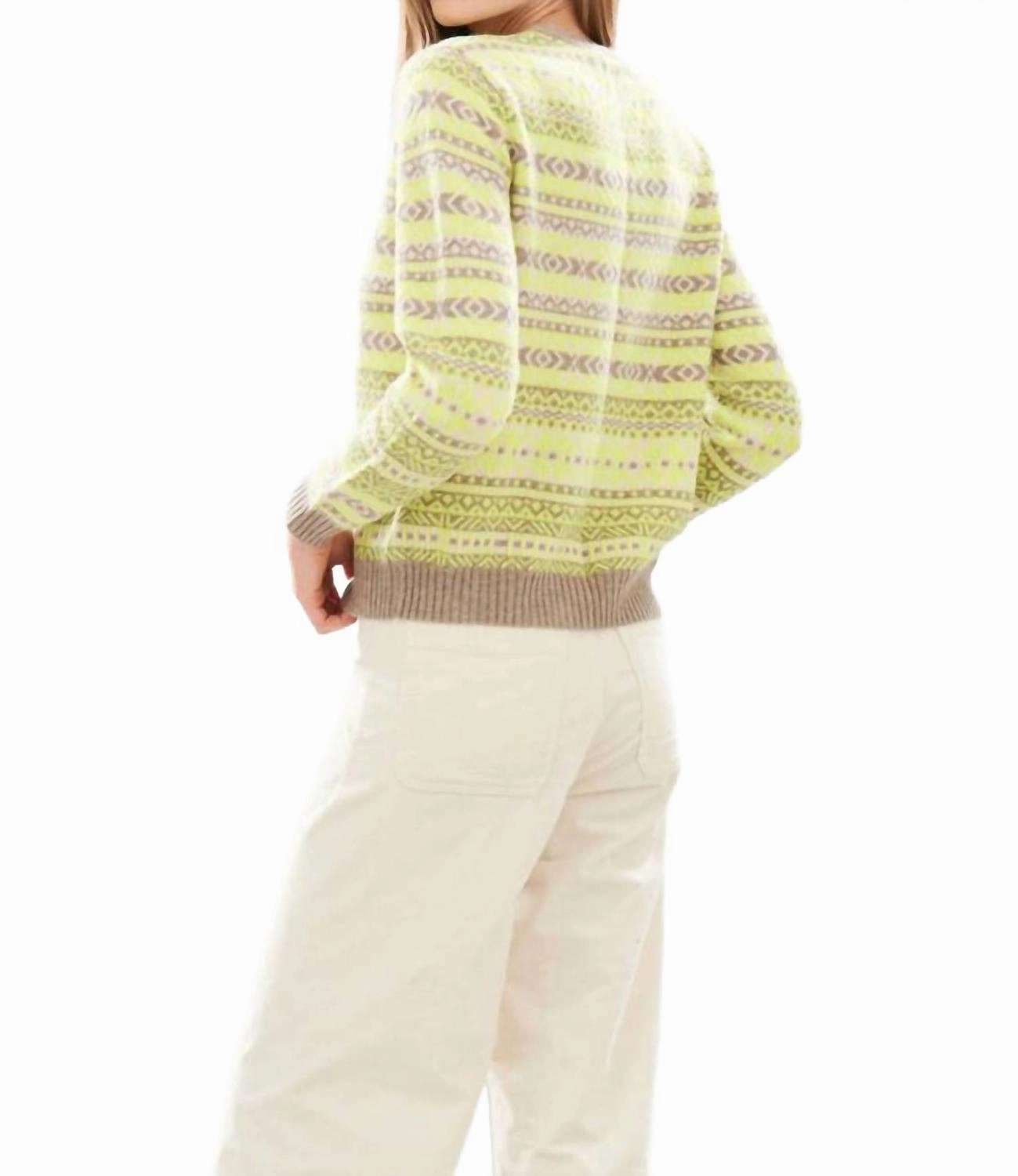 Tonal Fairisle Crew Neck Sweater In Yellow/oatmeal Multi