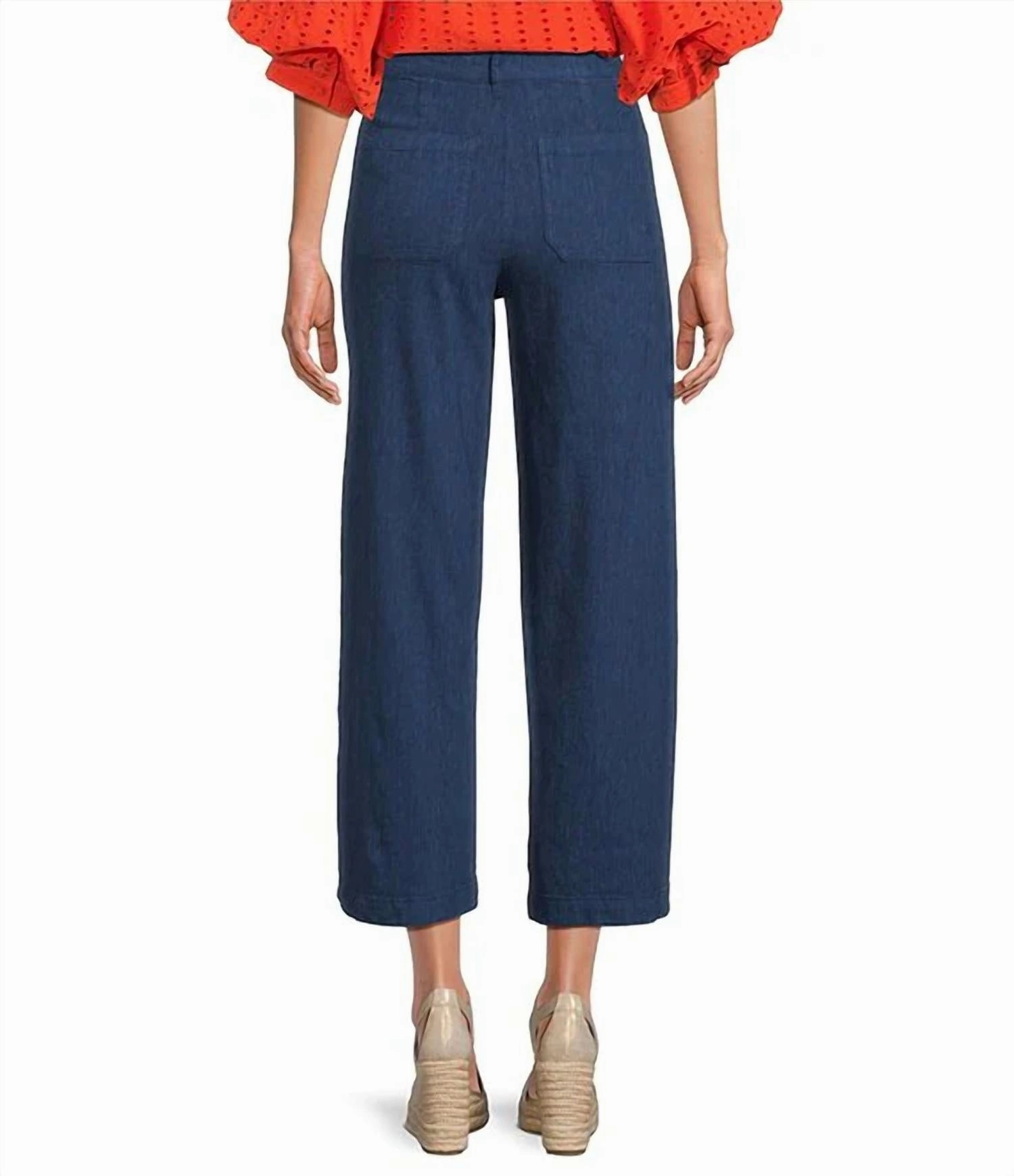 Topaz Linen High Rise Wide Leg Pants In Ocean Blue