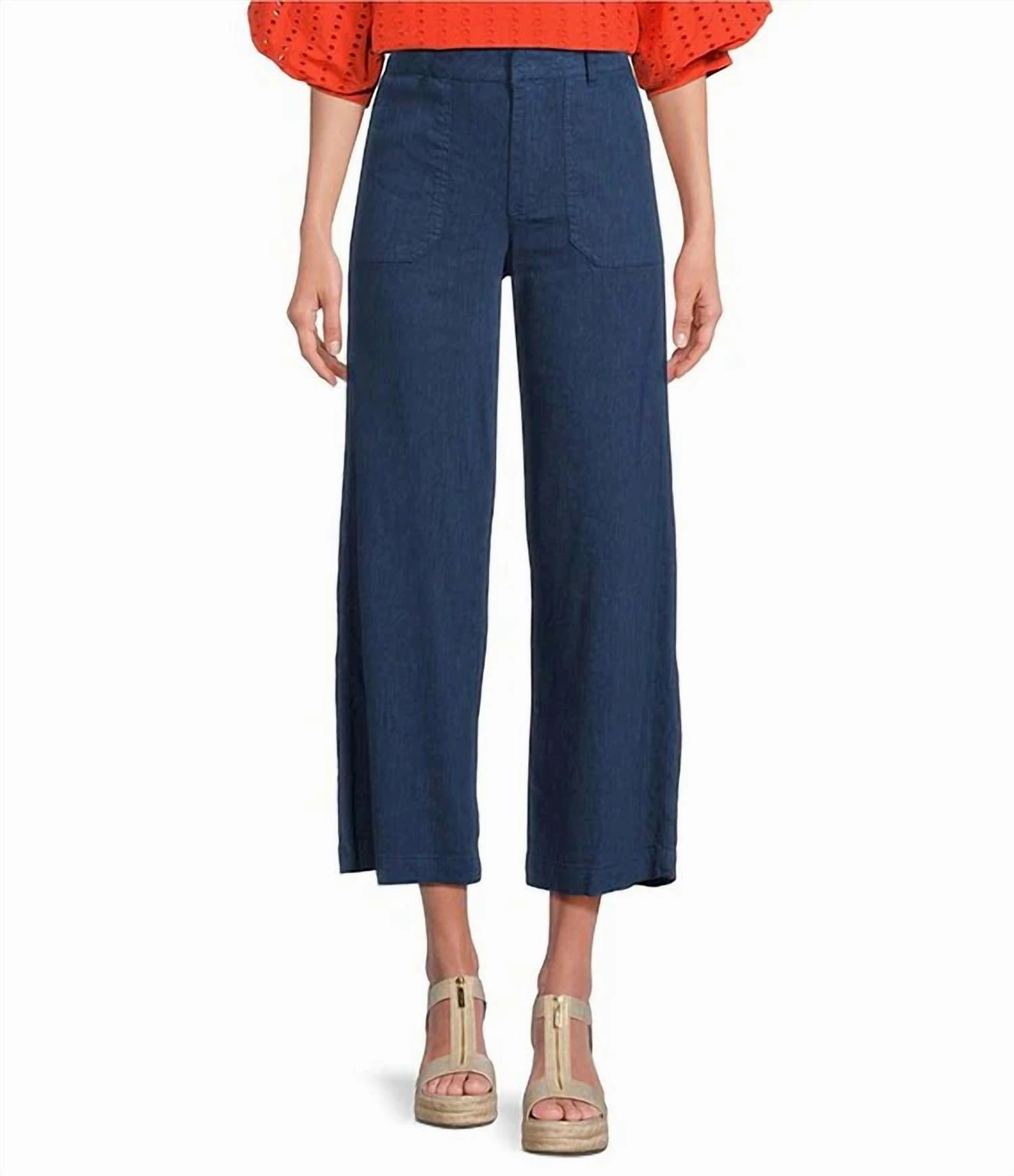 Topaz Linen High Rise Wide Leg Pants In Ocean Blue
